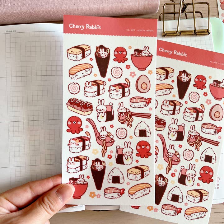 Cherry Rabbit - Wholesale Sticker - Sushi & Rabbits Sticker Sheet no.0251