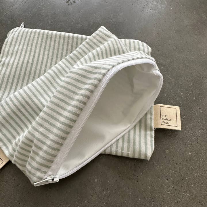 Water Resistant Snack Bag - Sage Stripes for wholesale by The Market Bags