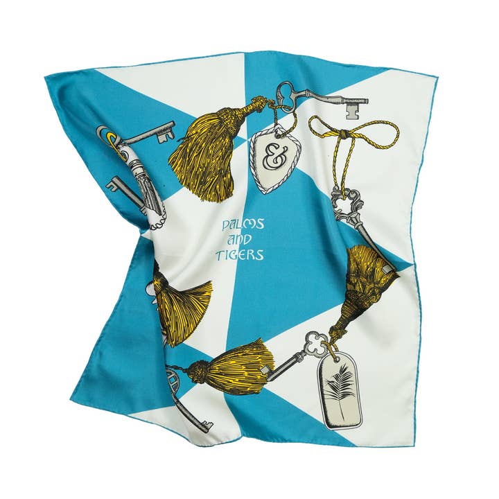 Clés d'hôtel | Foulard en soie | Turquoise et pierre pour la vente par Palms and Tigers