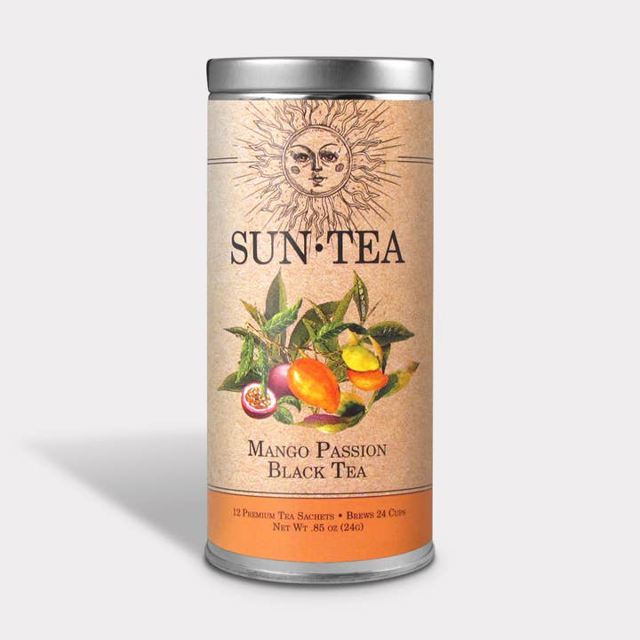 SUN TEA Mango Passion Black Tea-12 Tea Sachets - Tall Tin for wholesale by The Tea Can Company