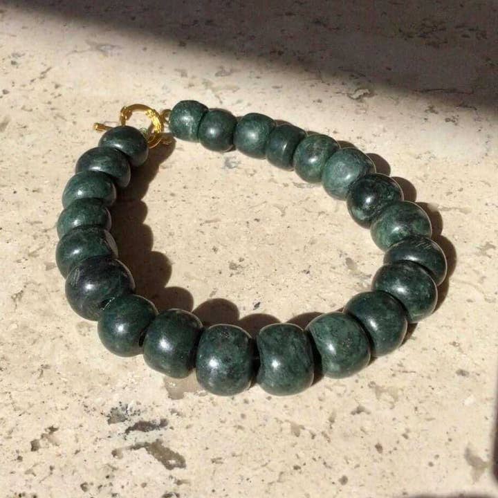 OllinMexica - Vendita all'ingrosso Bracciale con perline - Bracciale Maya come gioielli antichi in giada guatemalteca - Perline verde scuro - Serpentina guatemalteca - Stile precolombiano0