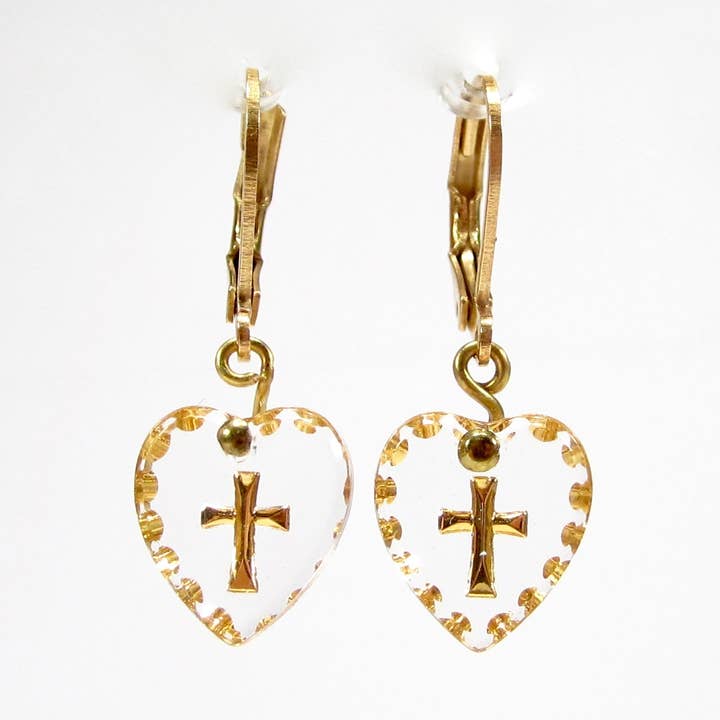 Cross Earrings Heart Handmade With Glass Stones for wholesale by SoHo Schmuckmanufaktur