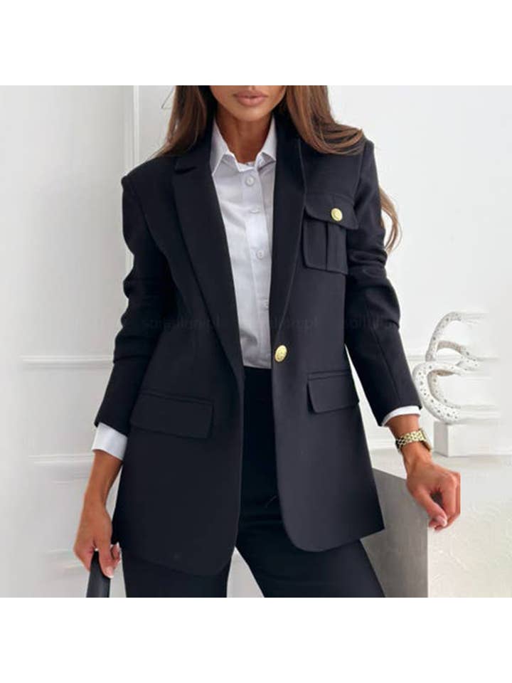 Lily Clothing - Wholesale Blazer - Women's - SOLID COLOR LONG-SLEEVED DOUBLE-BREASTED SUIT