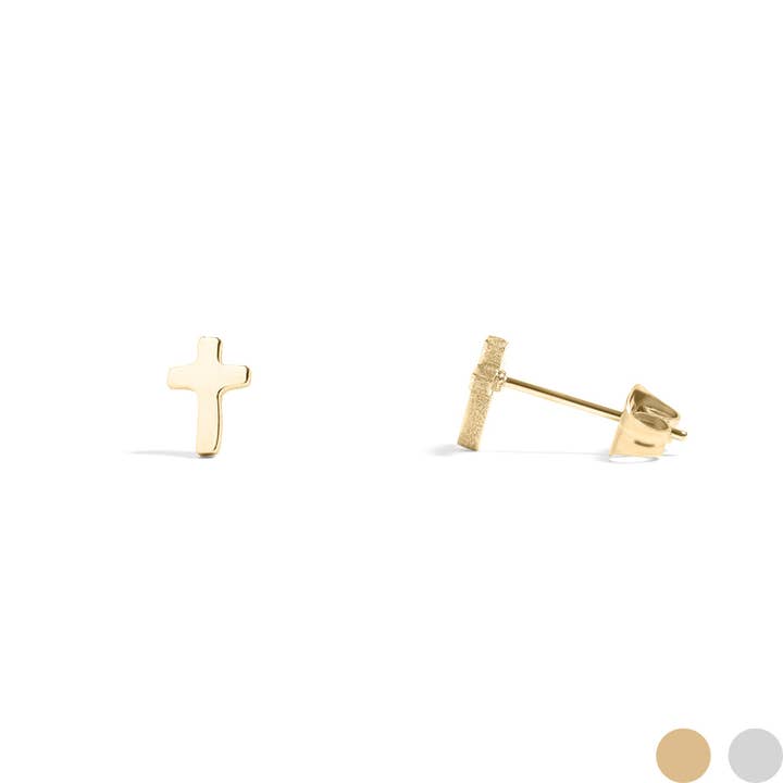 WJW - Wholesale Stud/Post Earrings - 18K Gold PVD Stainless Steel Cross Stud Earrings