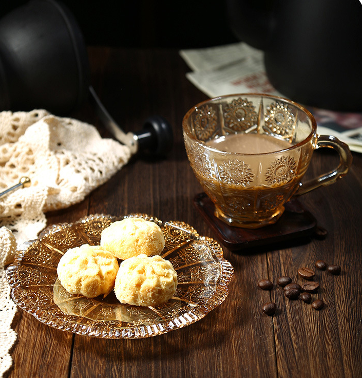 Our Dining Table - Wholesale Coffee/Tea Cup - Vintage Style Glass Cappuccino Cup with Saucer Set6