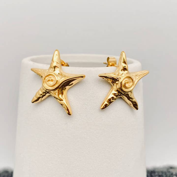 Mio Queena – Brincos de pino por atacado – Brincos Postes Pentagram Vortex 18K banhados a ouro 18K - FGS1