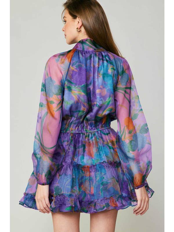 Floral Organza Ribbon Tie Tiered Mini Dress for wholesale on Faire