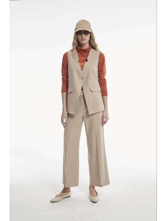 BEIGE UNEQUAL DIPLOMATIC STRIPE MARKO VEST for wholesale on Faire2