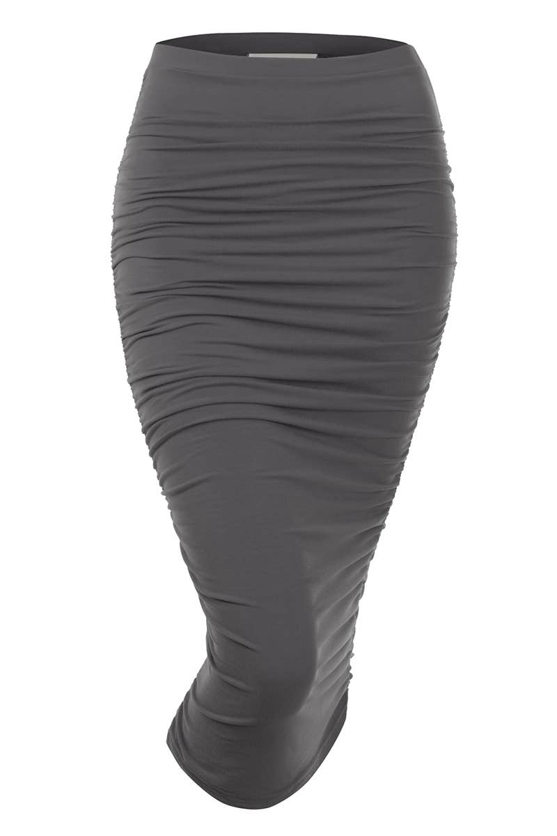 NINEXIS - Wholesale Skirt - Women's - CWBMS070_Slim Fit Ruched Long Pencil Skirt4