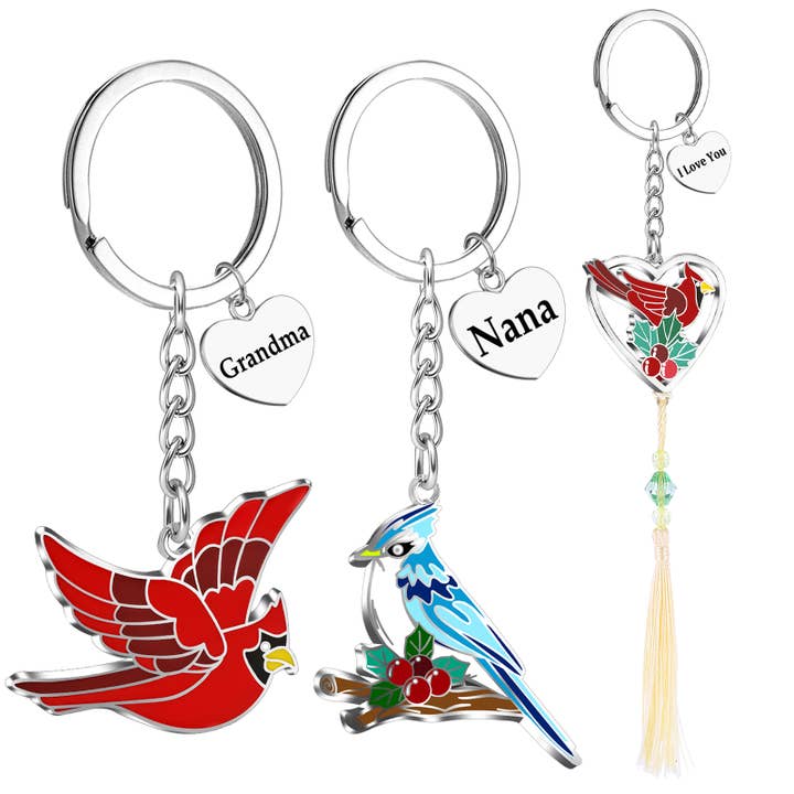 Memorial Cardinal & Blue Jay Bird Keychain Set for wholesale by Longshinnning