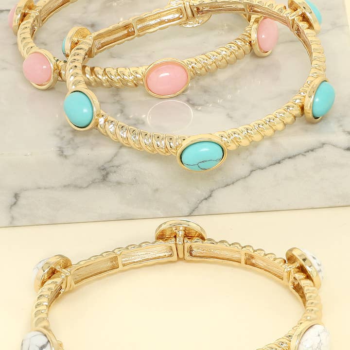 SP Sophia Collection - Wholesale Bangle Bracelet - Gold Tone Semiprecious Stone Hinge Bracelet 2