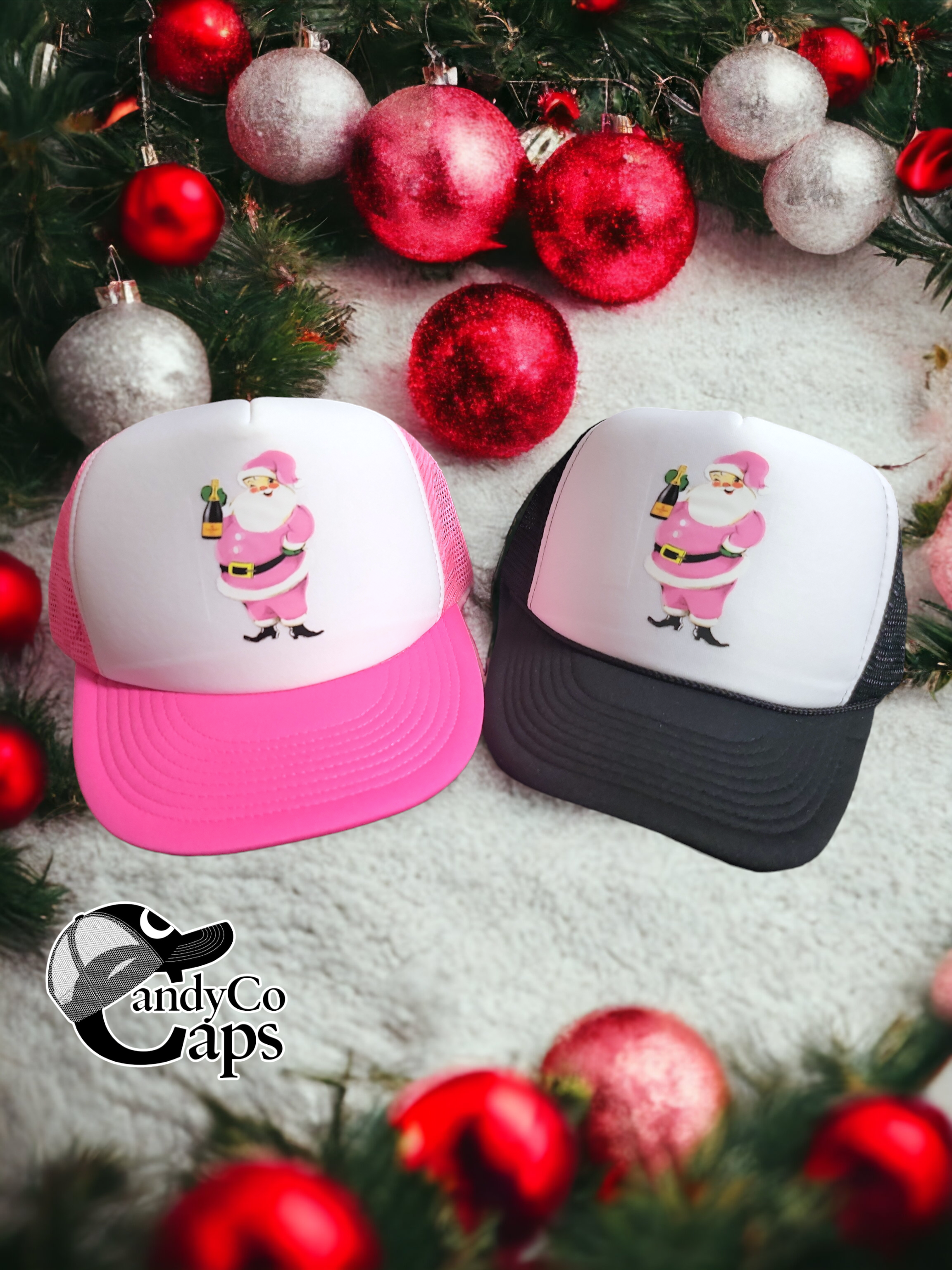 The Candy Collections - Wholesale Trucker Hat - Women's - Pink Santa Champagne Bottle Santa Veu Merry Trucker hat3
