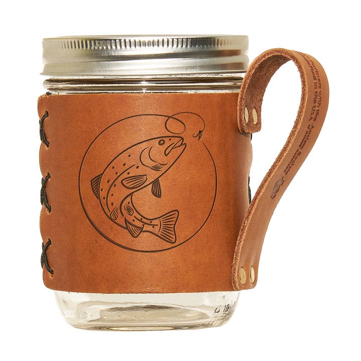 Fish Hook Genuine Leather Sleeve + Wide Mouth Mason for wholesale by Oowee Products