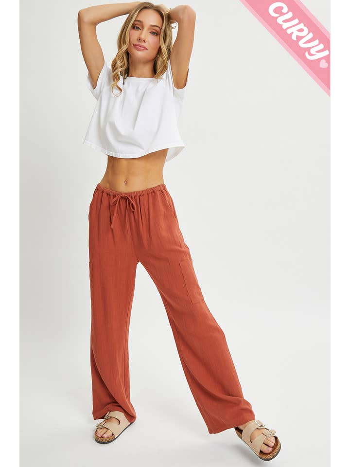 Sweet Lovely by Jen - Wholesale Pants - Women's - PLUS SIZE LINEN- BLEND PULL-ON-PANTS39