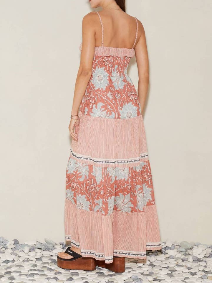 Pink Duporto boho Floral patchwork drop waist strappy dress for wholesale on Faire