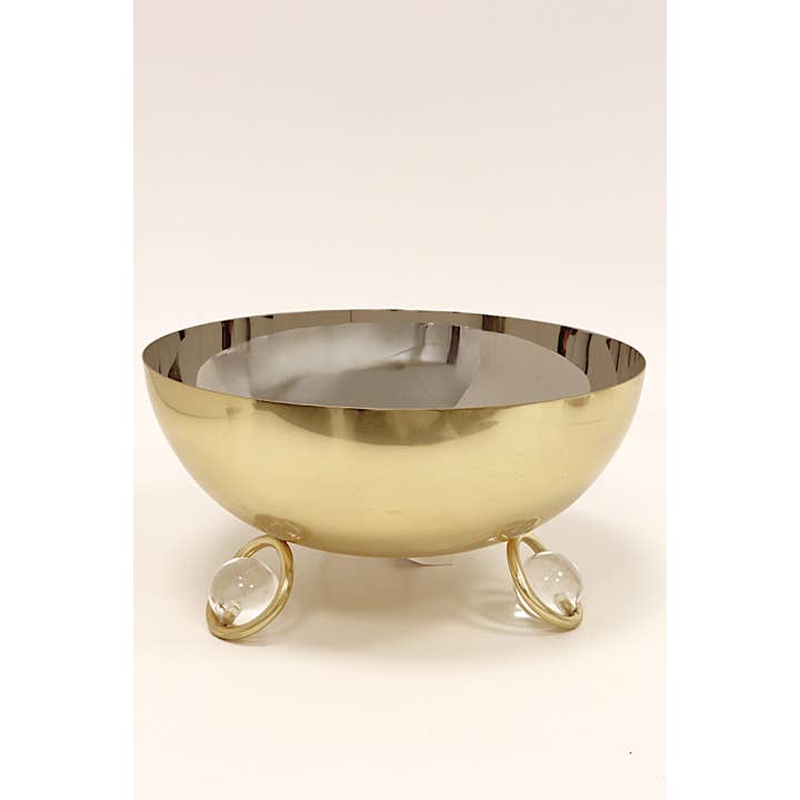 Large Salad Bowl Silver Inner Gold Outer with Ball Legs for wholesale by CLASSIC TOUCH DECOR INC.
