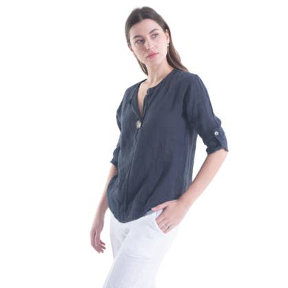 VeraMay - Wholesale Blouse – Women’s - 6209 Navy Vera May Italian Linen Top2