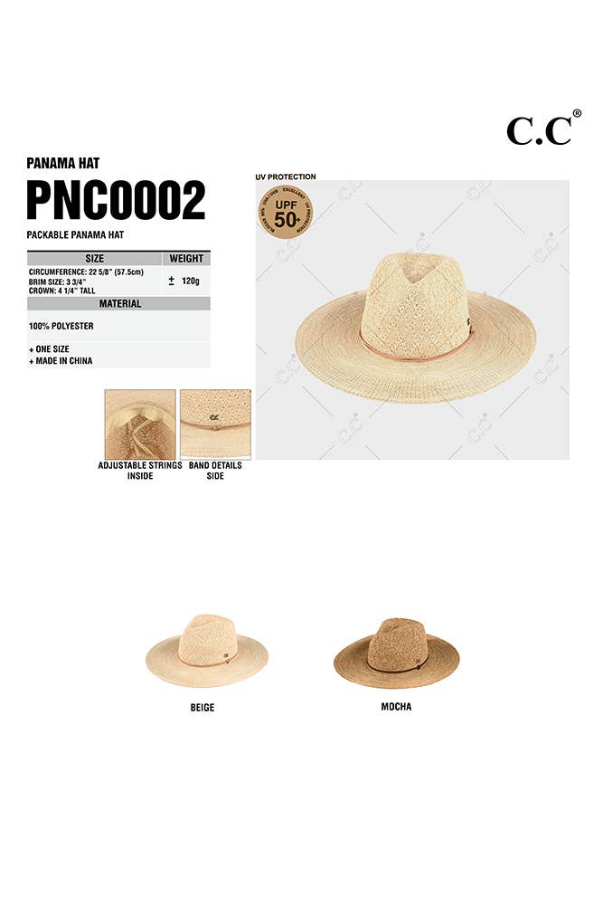 Hana - Wholesale Straw Hat - Women's - C.C Packable Pattern Panama Hat3