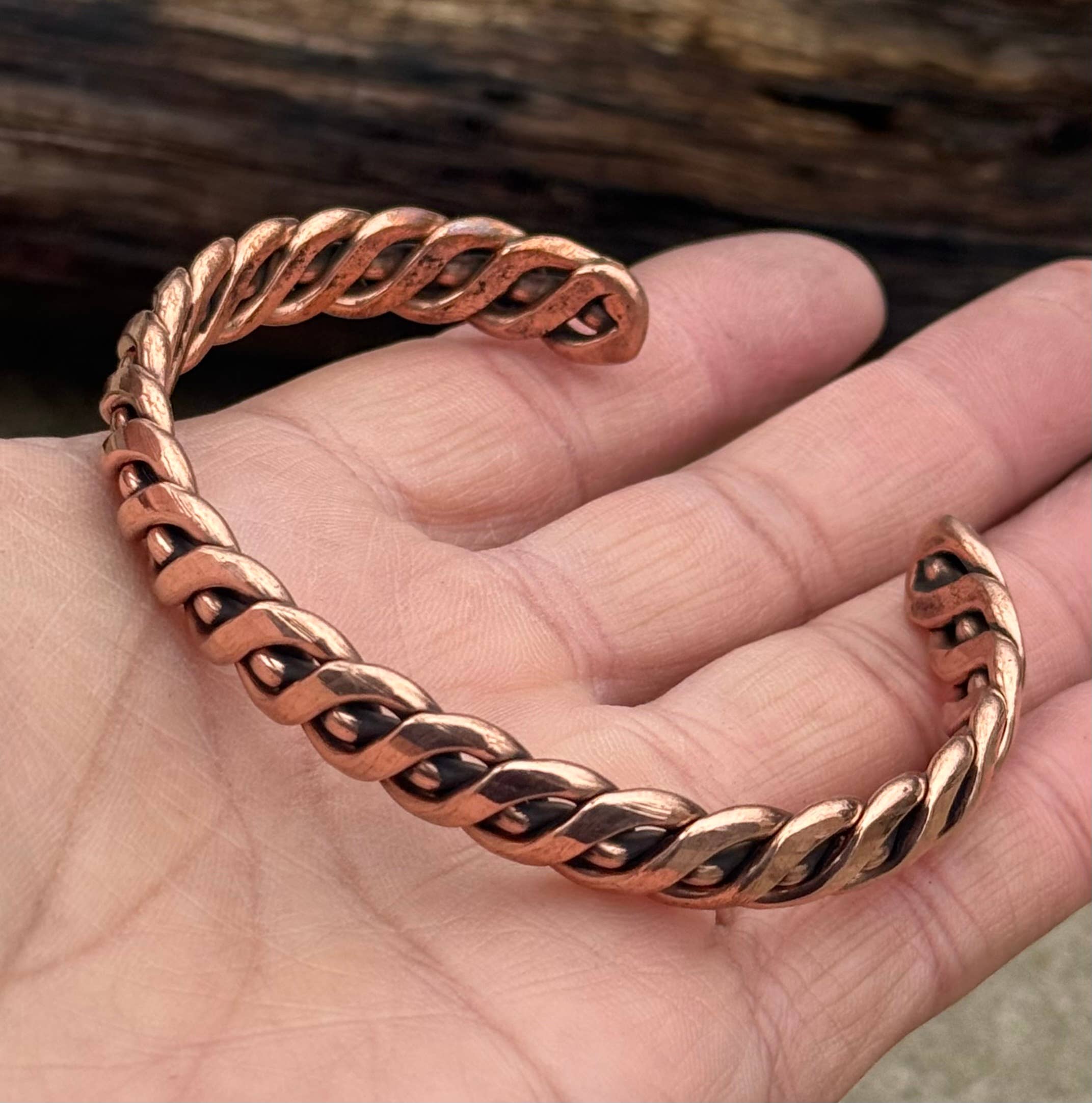 Lungta Imports - Wholesale Cuff Bracelet - Tibetan Style Solid Copper Twisted Open Back Heavy Bracelet 8
