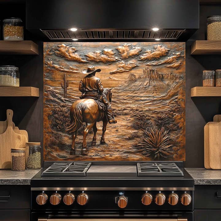 Desert Rider – Tempered Glass Backsplash for Kitchen Stove for wholesale by Glass Kitchen Backsplash