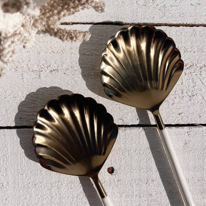 saide. - Wholesale Serving utensil - gold clam shell salad servers | set2