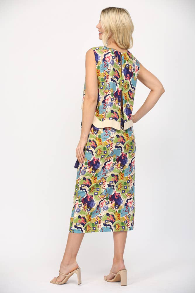 MULTI TOP COURT EN LIN MÉLANGÉ AVEC DOS OUVERT ET GARNITURE RIC RAC FT25313 en vente sur Faire8