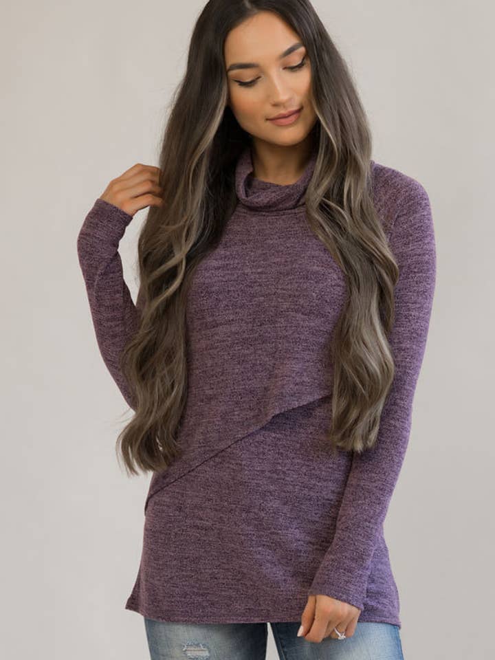 Nursing Sweater With Asymmetrical Flap - Purple for wholesale by Nursing Queen