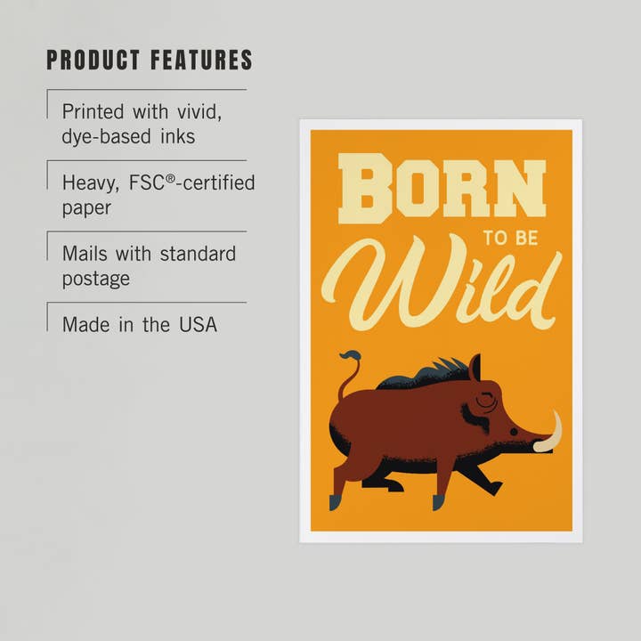 Lantern Press - Wholesale Postcard - PREMIUM POSTCARDS Hog, Born to be Wild, Geometric2