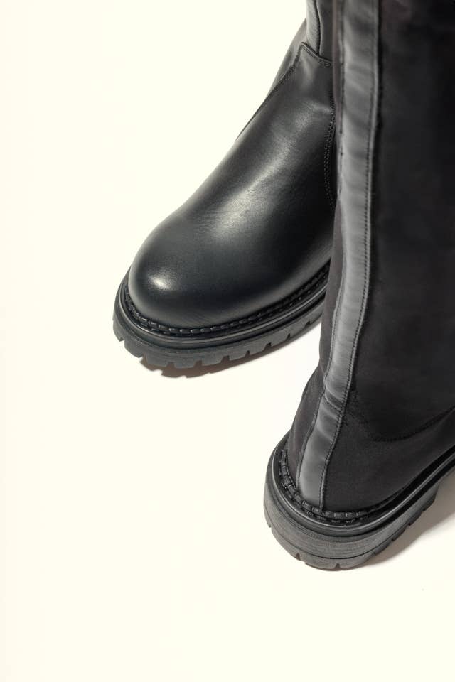 KMB Shoes - Wholesale Boots - Women's - AITANA BLACK – Knee-High Leather Boots with Stretch Back Panel2