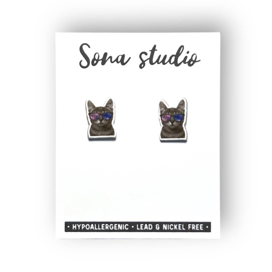 Sona Studio - Wholesale Stud/Post Earrings - Cool Cat Earrings
