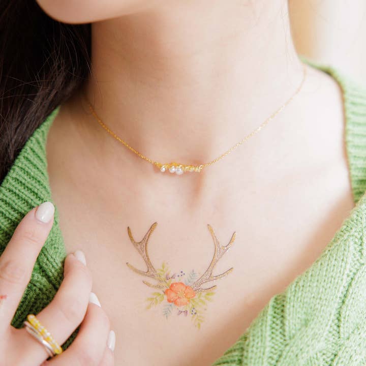 Adesivi temporanei con cerbiatto floreale per la vendita all'ingrosso da parte di PAPERSELF