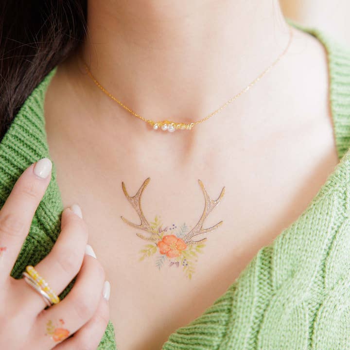 PAPERSELF - Wholesale Temporary Tattoo - Floral Fawn Temporary Tattoos Stickers