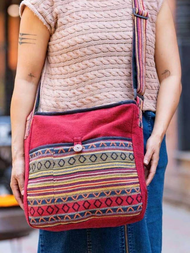 Unisex Travel Shoulder Bag – Gyari Stripe (Fair Trade) for wholesale by Ganesh Himal Trading