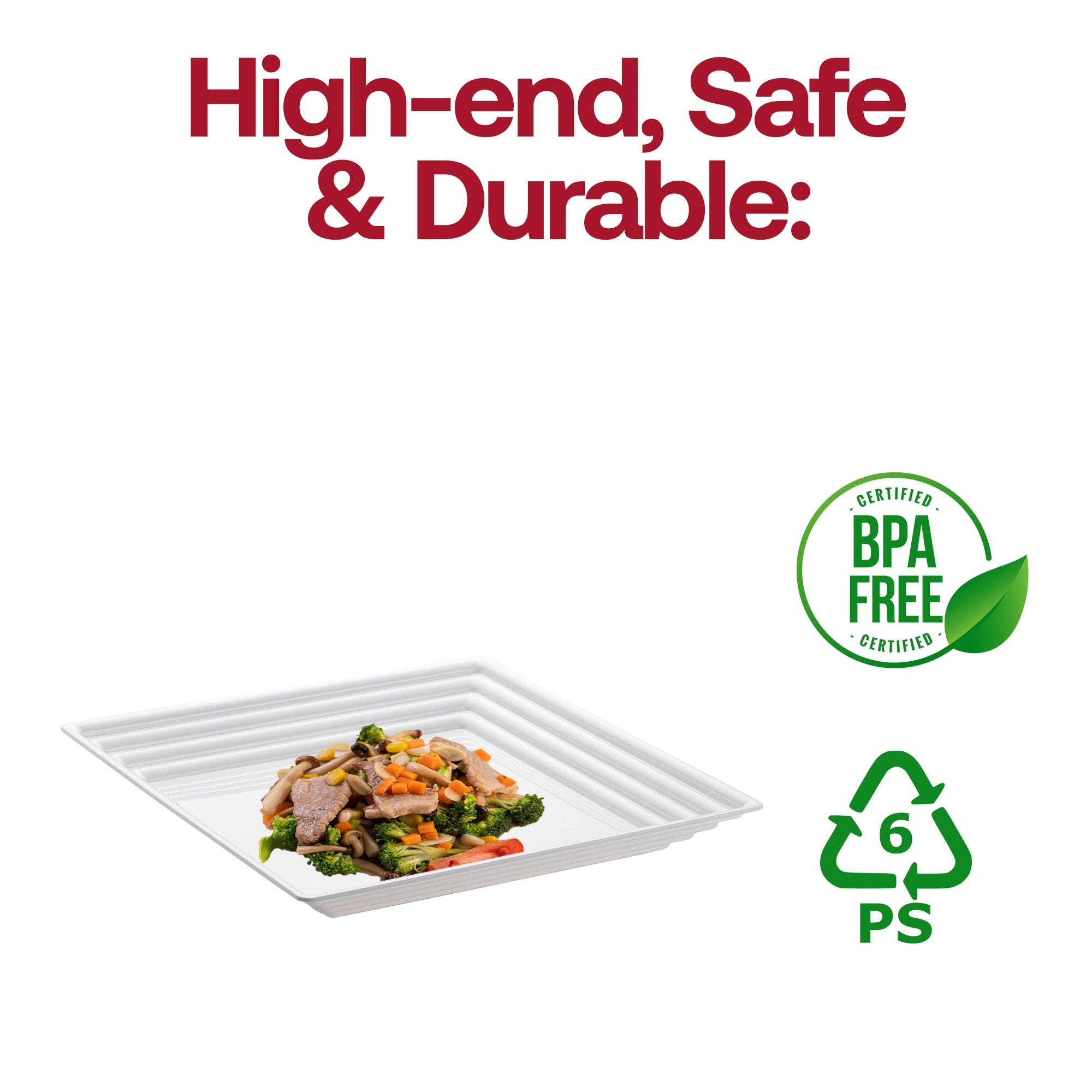 Smarty had a Party - Wholesale Serving Tray - 16" x 16" White Groove Rim Plastic Serving Trays - 24 pcs4