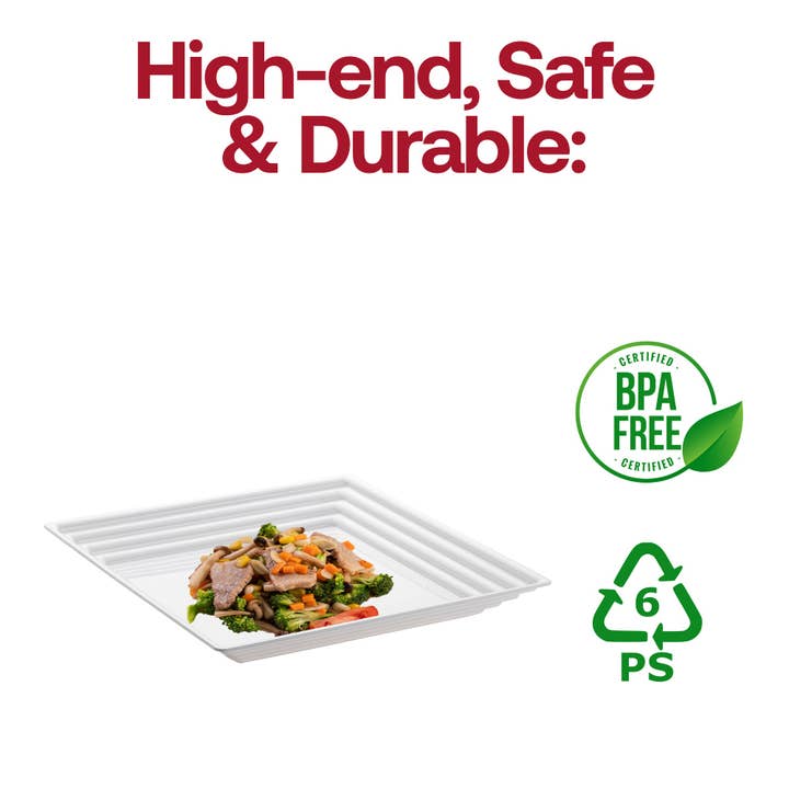 Smarty had a Party - Wholesale Serving tray - 12" x 12" White Square Plastic Serving Trays - 3 pcs4