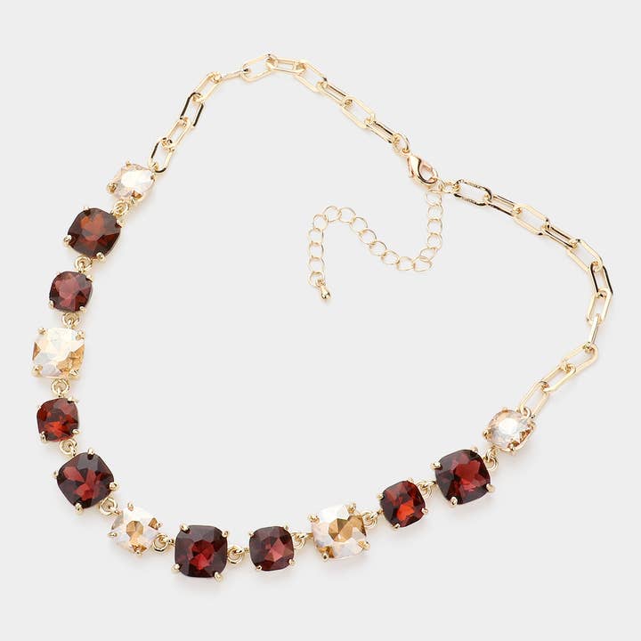 Sensibling Corp. - Wholesale Pendant/Charm Necklace - American USA Cushion Square Stone Link Evening Necklace19