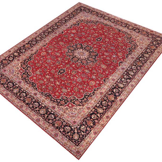 Tappeto in lana Kashan Barnes antico e consumato rosso/viola - 9'8'' x 13'9'' per la vendita all'ingrosso da parte di Arshs Fine Rugs