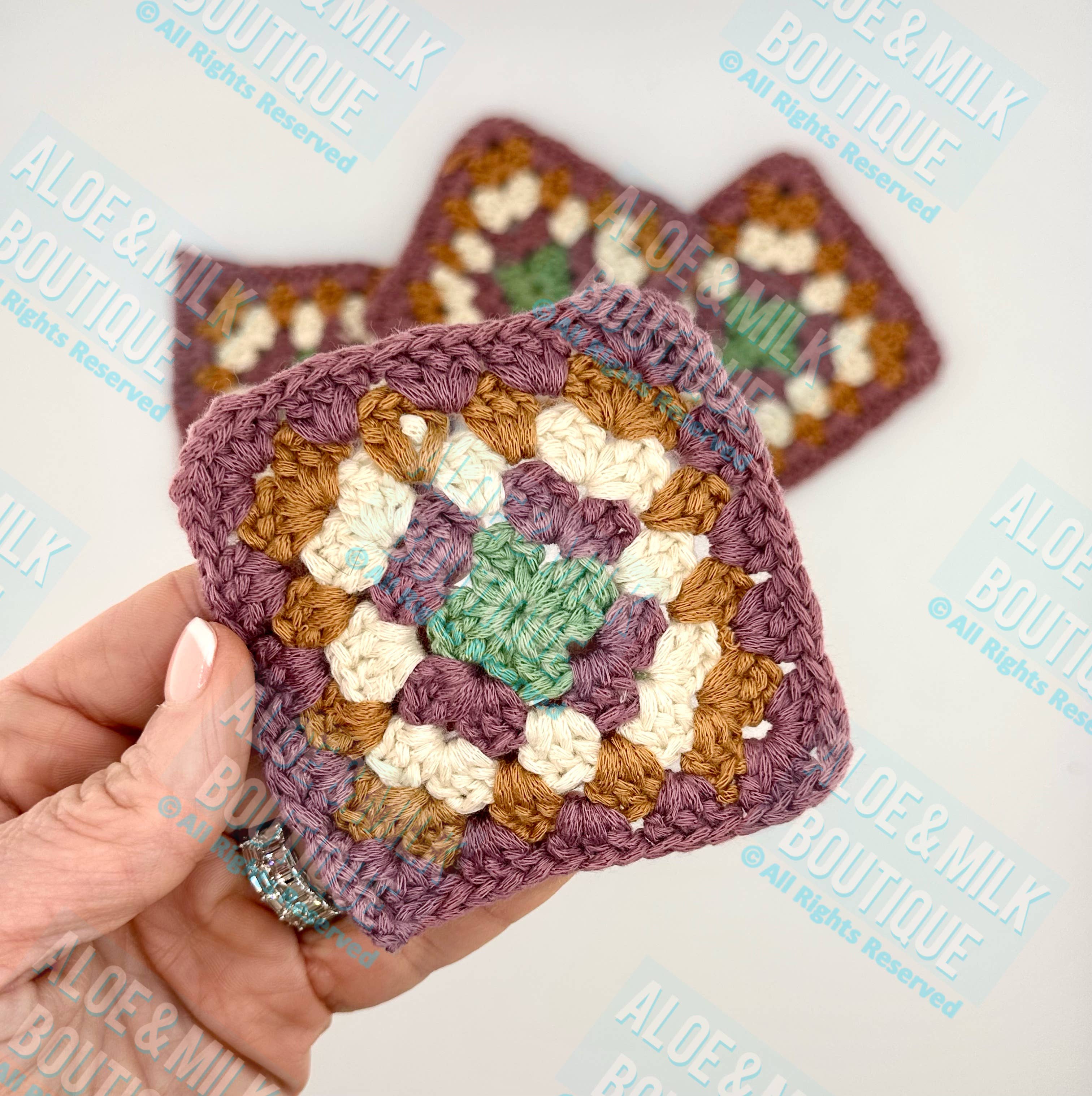 Aloe and Milk Boutique - Wholesale Patch - Crochet Granny Square Earth tone, granny square, coasters6