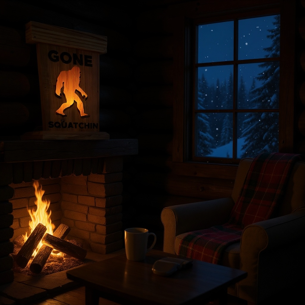 Faithful Creations Studios – Lampião por atacado – Lanterna Gone Squatchin' – Decoração Rústica Artesanal de Pé Grande3