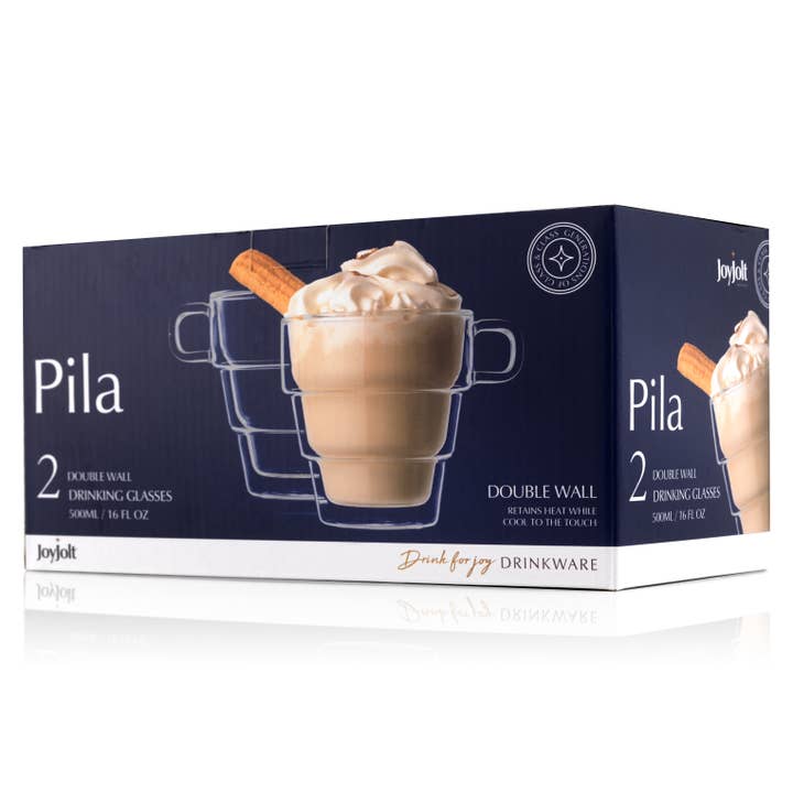 JoyJolt - Vendita all'ingrosso Tazza da tè/caffè - Pila - Set di 2 bicchieri da caffè a doppia parete, 470 ml