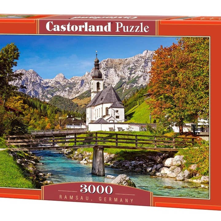 Puzzle de 3000 Peças, Ramsau, Alemanha, Igreja, Rio de montanha, Alpes Bávaros, Paisagem, Puzzle para Adultos, Castorland C-300464-2 por atacado de CASTORLAND by Bridge Toys