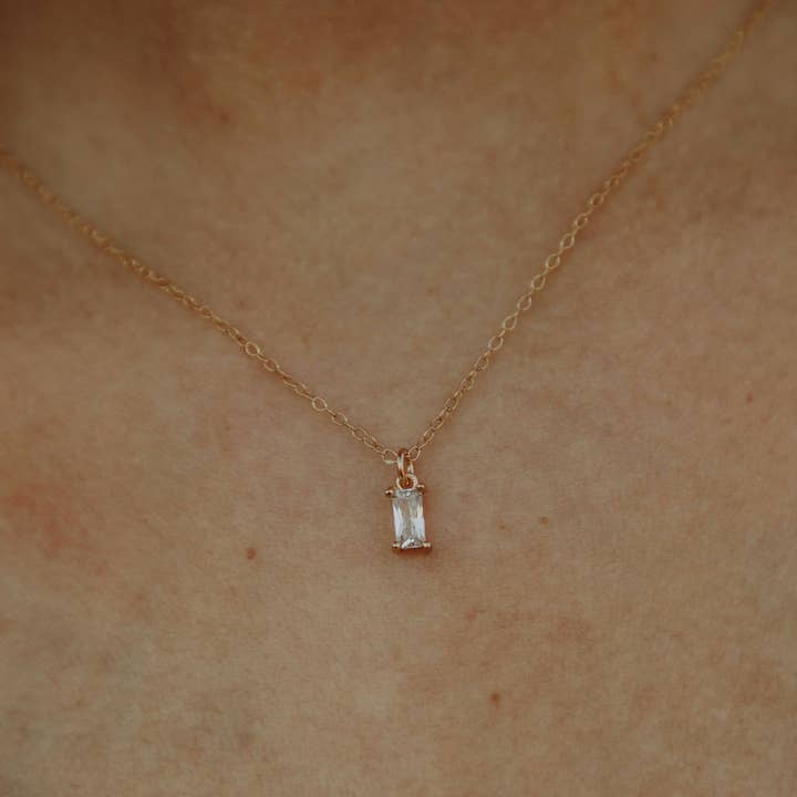 14k Gold Filled Diamond CZ Baguette Charm Necklace for wholesale by A Worthy Brand