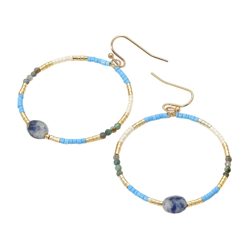 Sensibling Corp. – Engroshandel Hoops – Facetteret oval perle accent heishi perlede åbne ring dingle øreringe7