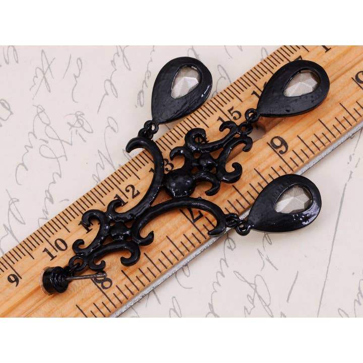 AK Brand - Wholesale Dangle Earrings - Jet Black Gothic Edgy Chandelier Dangle Drop Earrings