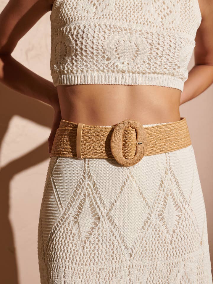 Alora Round Buckle Straw Belt in Black for wholesale by Angels Whisper Accessories