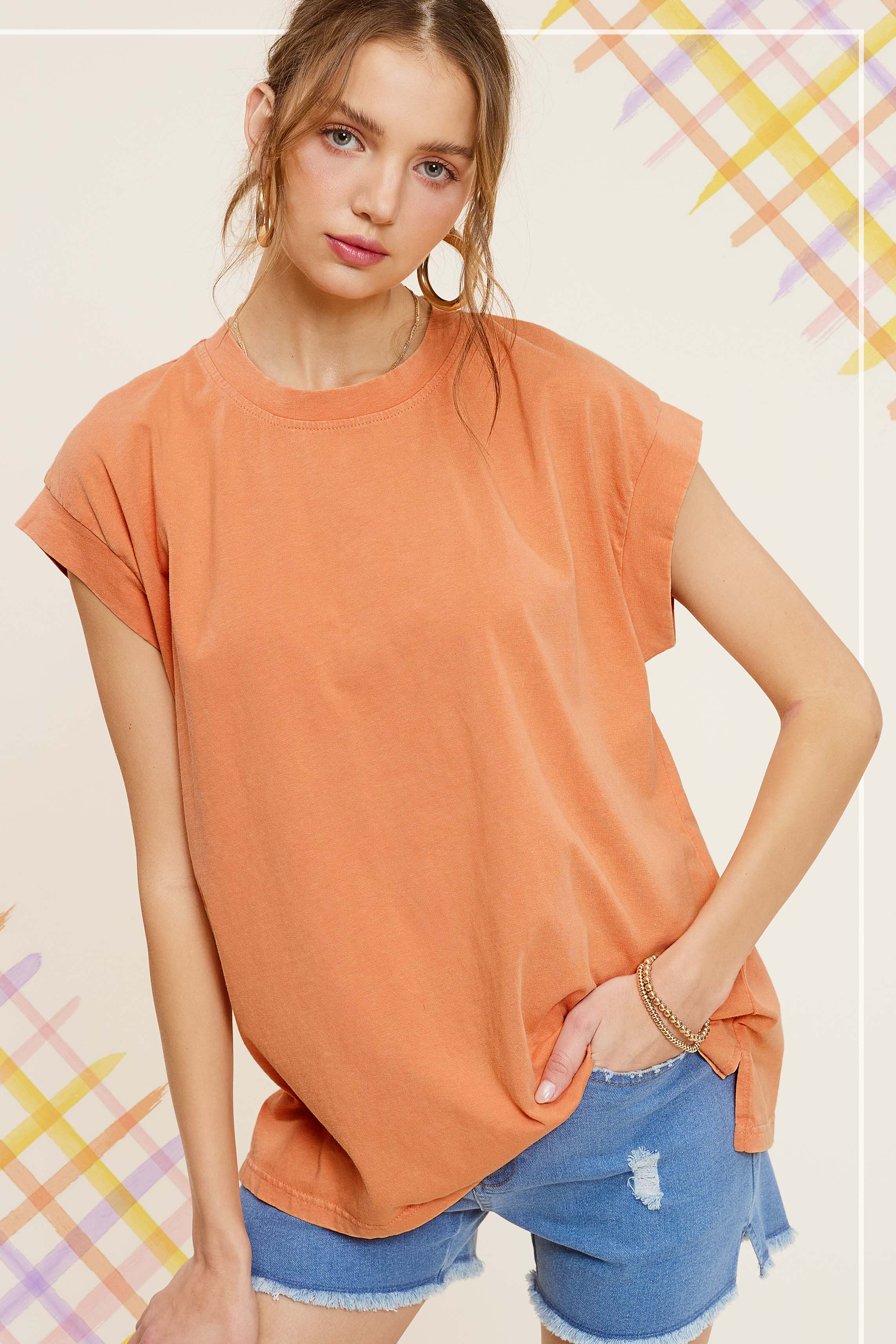 La Miel – wholesale Tunika - Dam – MCT7689-Mineraltvättad Kortärmad topp med rund halsringning23