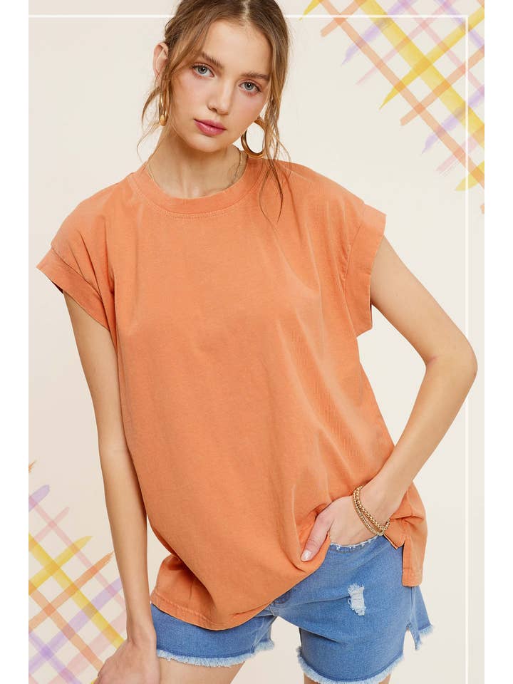 La Miel - Vente Tunique – femme - MCT7689-Haut à manches courtes et encolure ras-du-cou délavé au minéral23