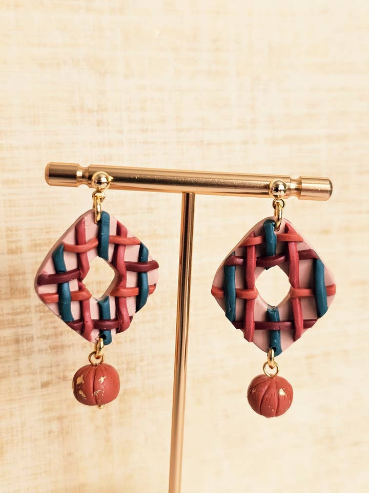 Brincos de Abóbora Trançada em Argila Polimérica Joalharia de Outono por atacado de Hulya Accessories Co