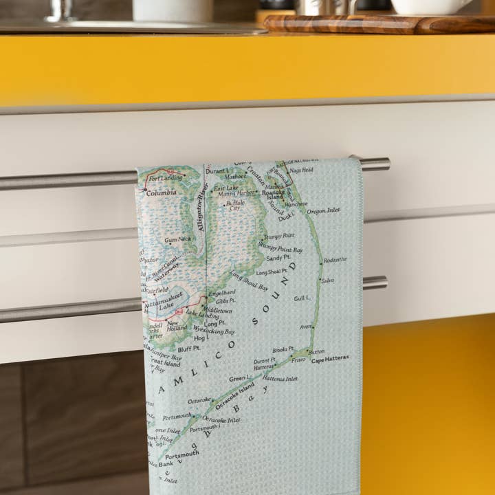 Daisy Mae Designs - Wholesale Tea Towel - Galveston Texas Map Waffle Weave Kitchen Towel Tea Towel