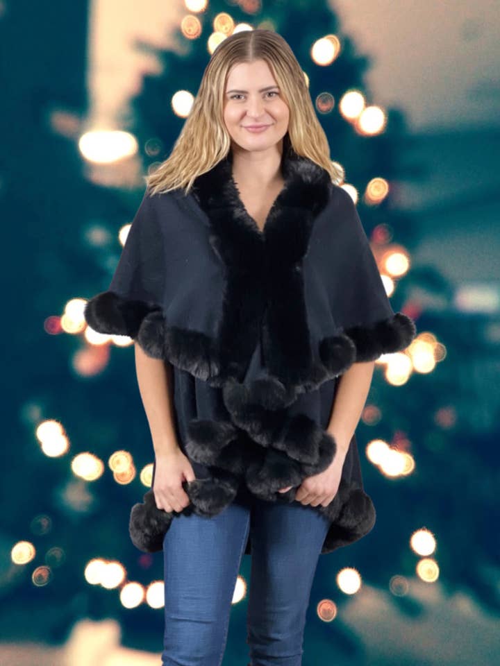 Capa de Malha com Capuz de Pêlo Sintético - Preto por atacado de Ellyndale